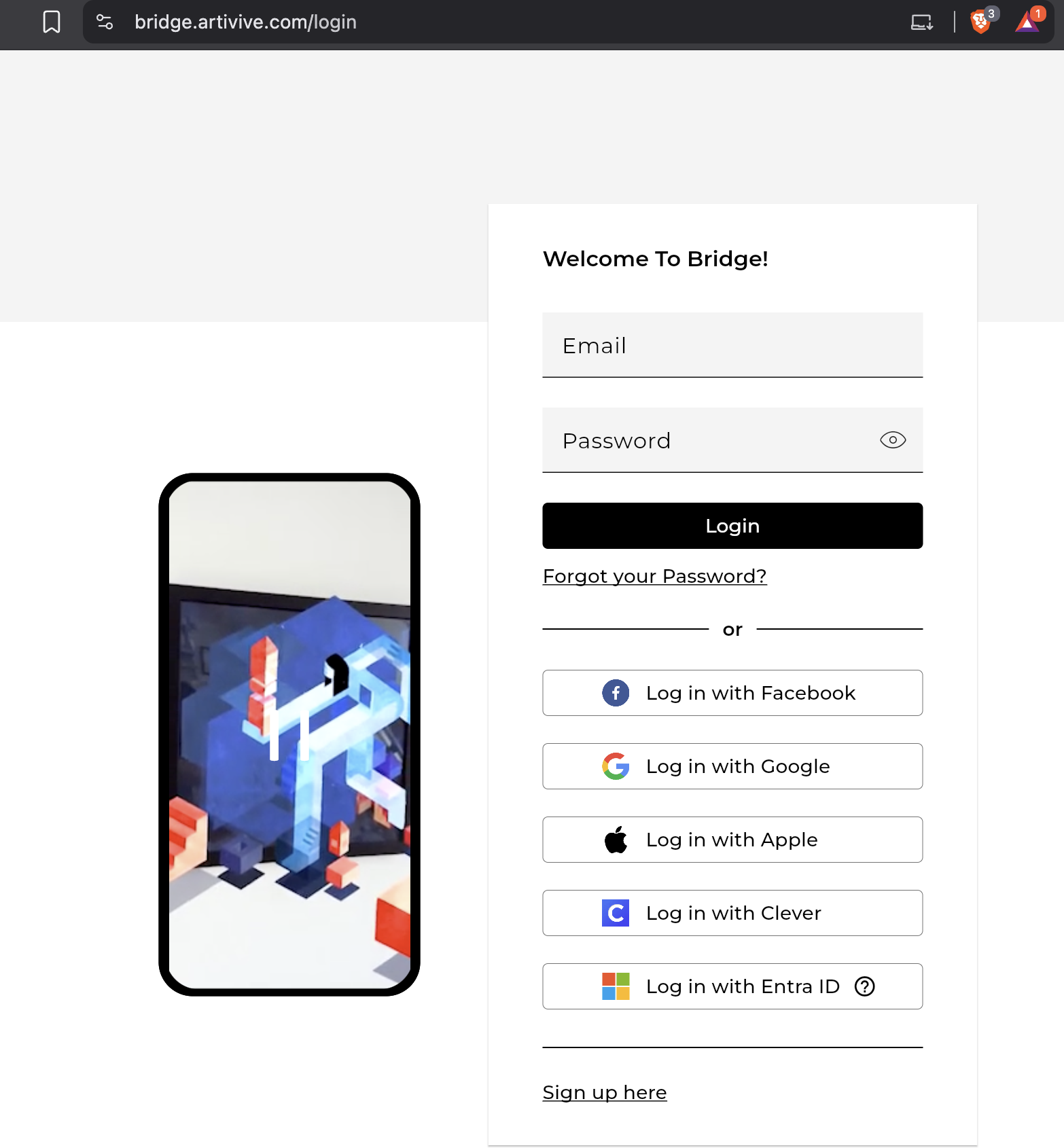 Bridge login page showing the Log in with Entra ID option at the bottom