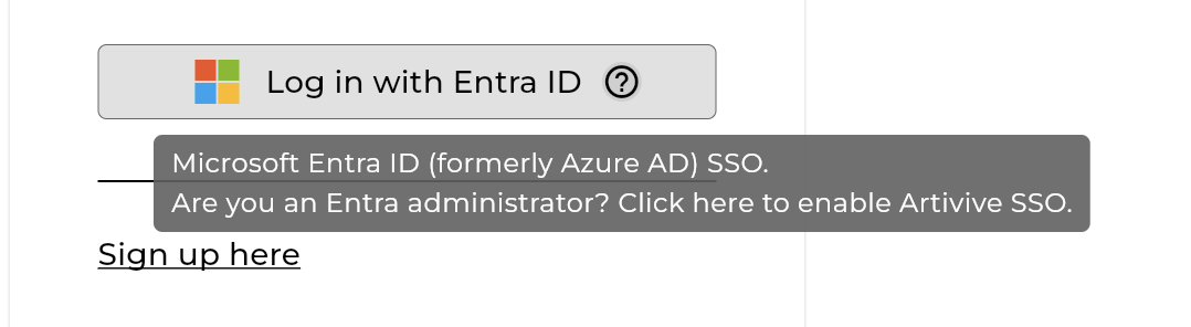 Hovering over the question-mark icon next to the Entra ID login option