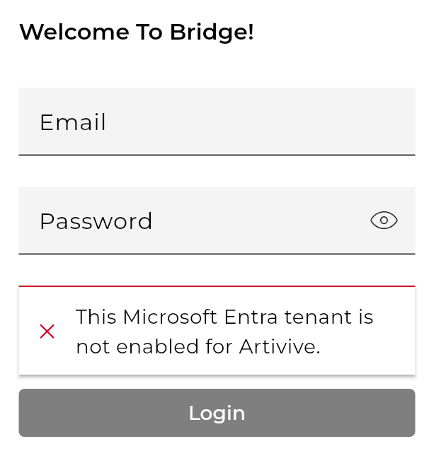 Error message: this Microsoft Entra tenant is not enabled for Artivive